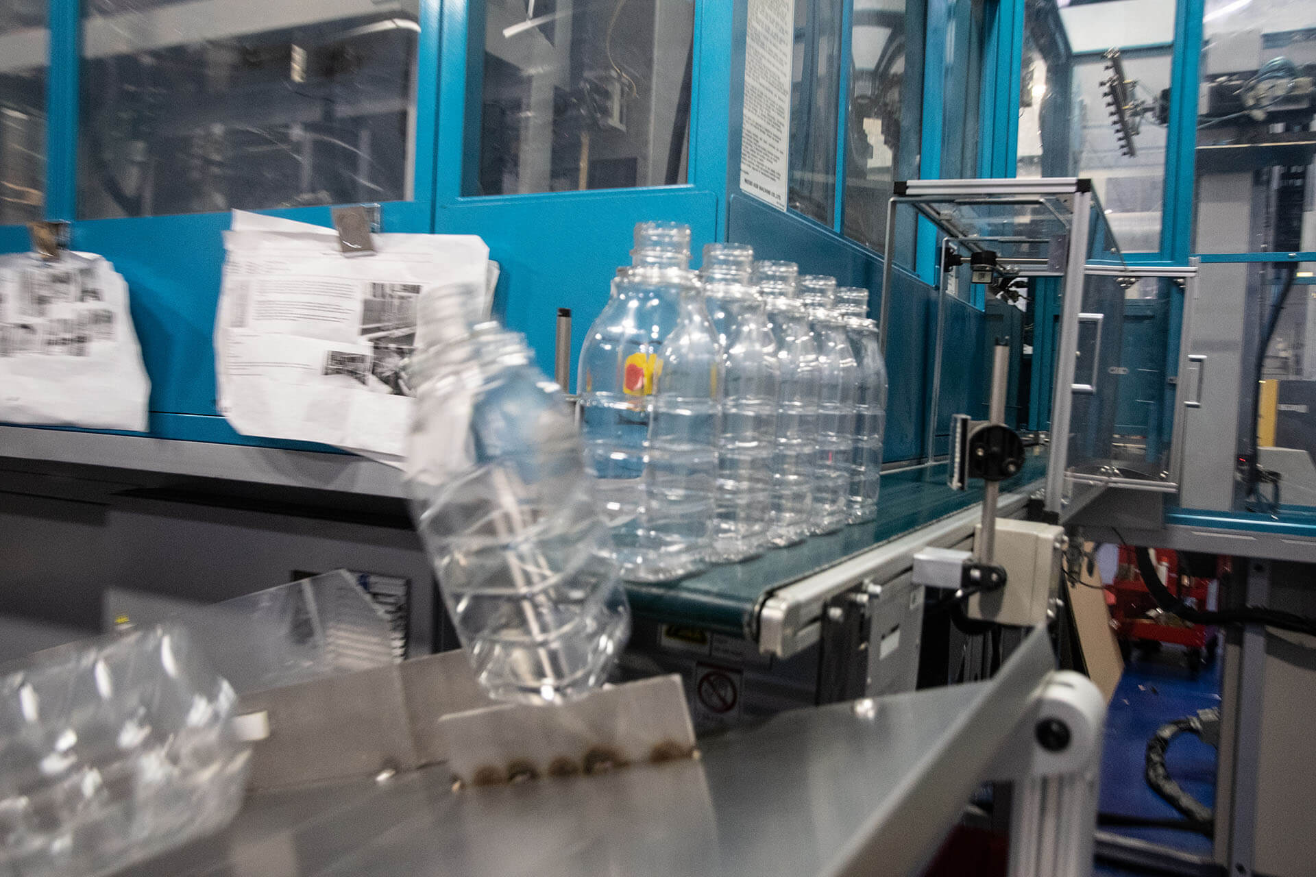 Bottles on conveyor belt